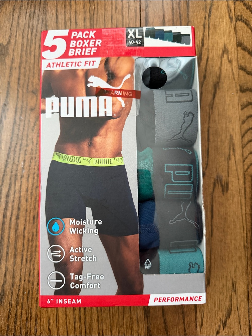 Puma Men’s 5-Pack Boxer Briefs - Black, Teal & Gray New in Box Size XL